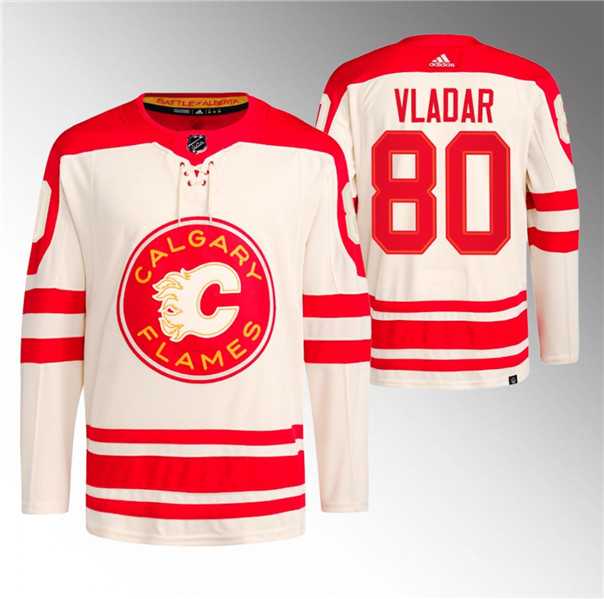 Men%27s Calgary Flames #80 Daniel Vladar 2023 Cream Classic Primegreen Stitched Jersey Dzhi